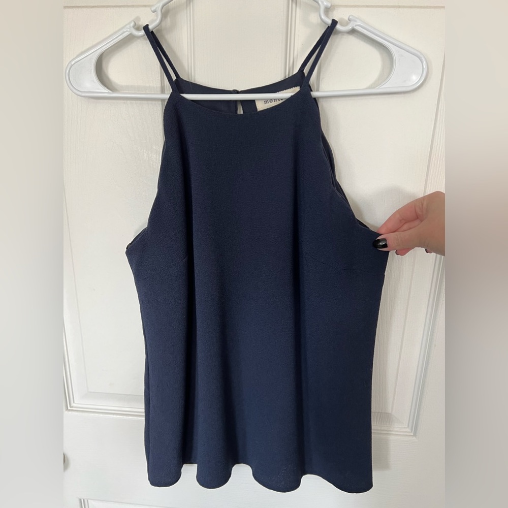 Monteau Navy Blue Scalloped Tank sz Small